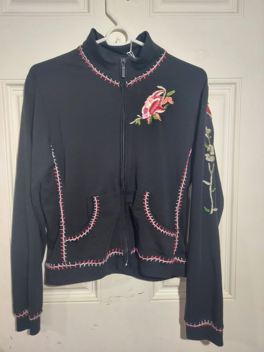 Vintage Y2K Finity Classic Embroidered Sequin Track Jacket Cotton Size Large
